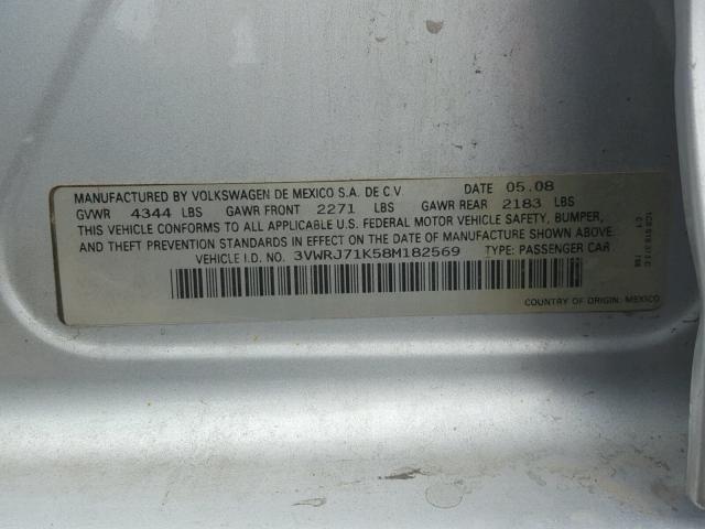 3VWRJ71K58M182569 - 2008 VOLKSWAGEN JETTA WOLF SILVER photo 10