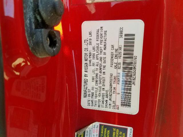 JN1BZ34D48M700740 - 2008 NISSAN 350Z COUPE RED photo 10