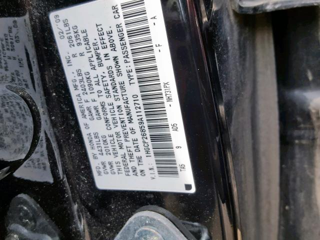 1HGCP26859A112710 - 2009 HONDA ACCORD EXL BLACK photo 10