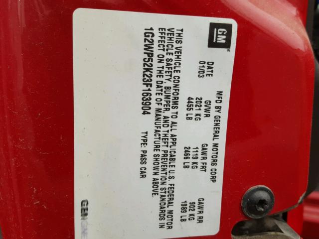 1G2WP52K23F163904 - 2003 PONTIAC GRAND PRIX RED photo 10