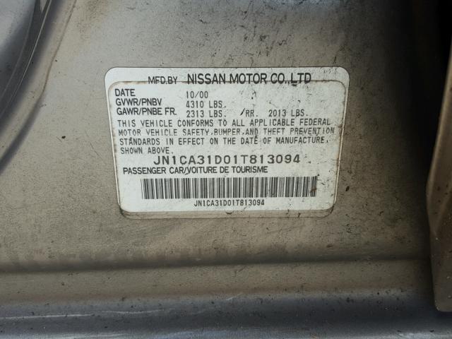 JN1CA31D01T813094 - 2001 NISSAN MAXIMA GXE TAN photo 10