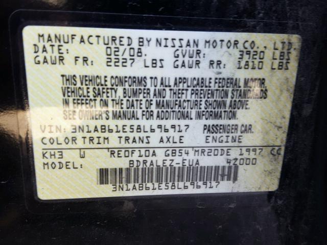 3N1AB61E58L696917 - 2008 NISSAN SENTRA 2.0 BLACK photo 10