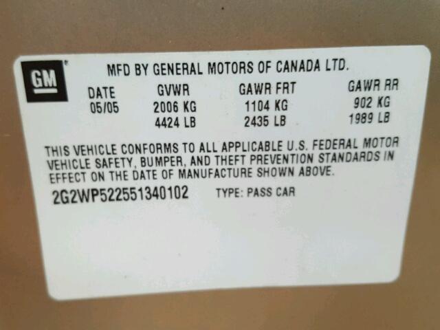 2G2WP522551340102 - 2005 PONTIAC GRAND PRIX BROWN photo 10