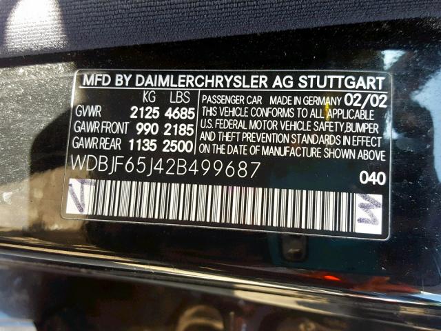 WDBJF65J42B499687 - 2002 MERCEDES-BENZ E 320 BLACK photo 10