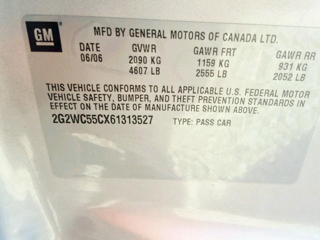 2G2WC55CX61313527 - 2006 PONTIAC GRAND PRIX SILVER photo 10