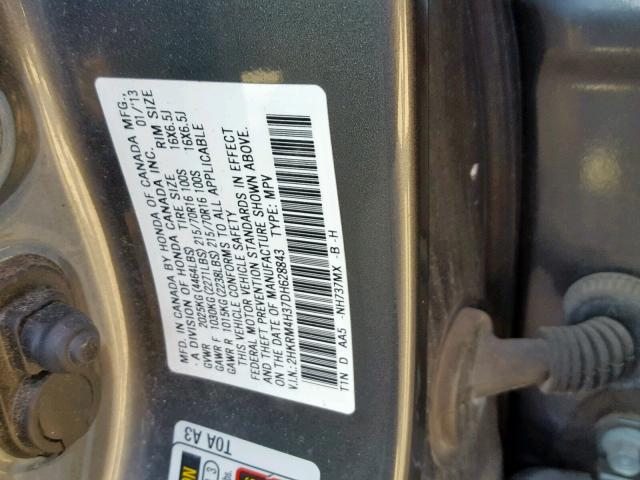 2HKRM4H37DH628843 - 2013 HONDA CR-V LX GRAY photo 10