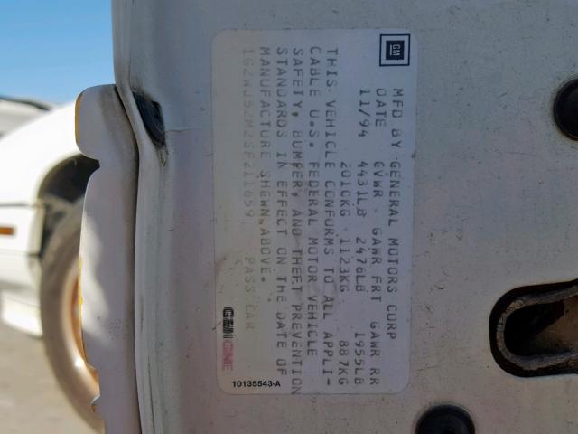 1G2WJ52M2SF211659 - 1995 PONTIAC GRAND PRIX WHITE photo 10