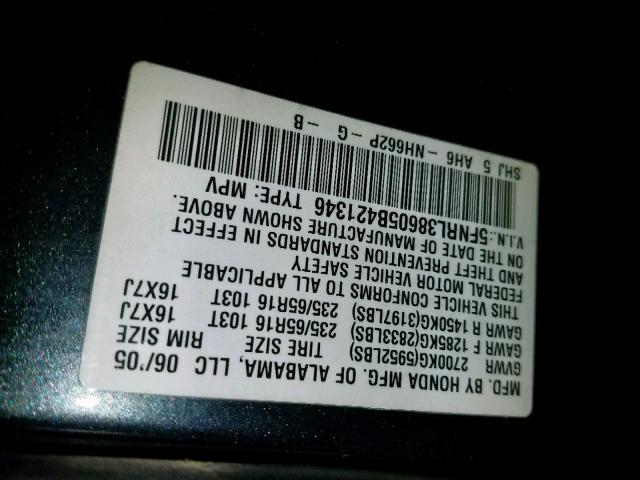 5FNRL38605B421346 - 2005 HONDA ODYSSEY EX BLUE photo 10