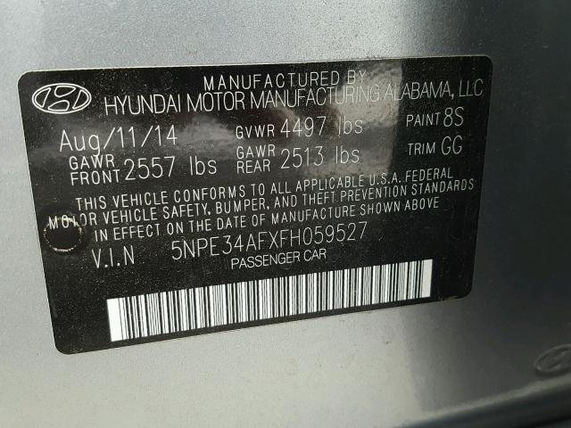 5NPE34AFXFH059527 - 2015 HYUNDAI SONATA SPO GRAY photo 10