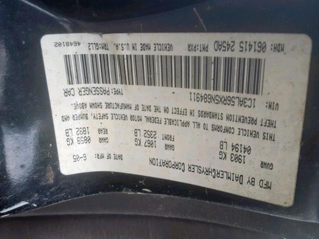 1C3AL56RX5N684911 - 2005 CHRYSLER SEBRING TO BLACK photo 10