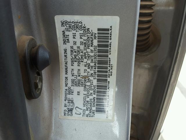 5TDBT48A81S001352 - 2001 TOYOTA SEQUOIA LI SILVER photo 10