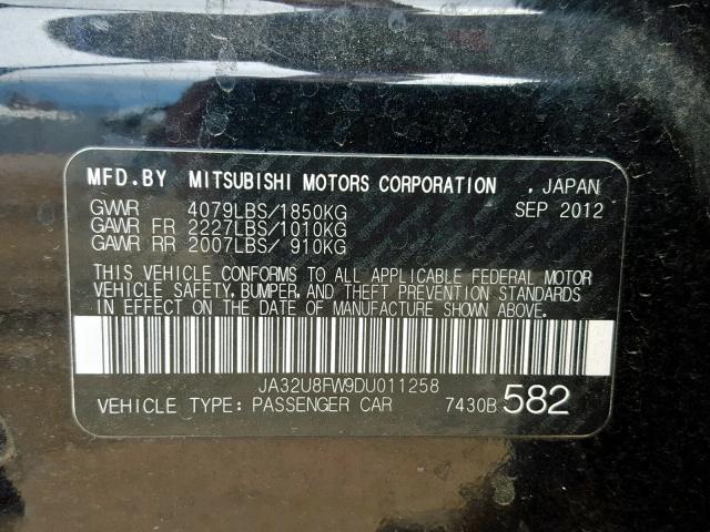 JA32U8FW9DU011258 - 2013 MITSUBISHI LANCER GT BLACK photo 10