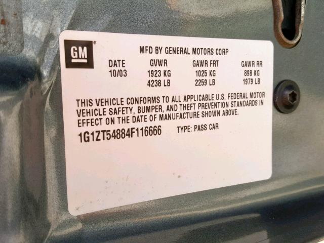 1G1ZT54884F116666 - 2004 CHEVROLET MALIBU LS GRAY photo 10