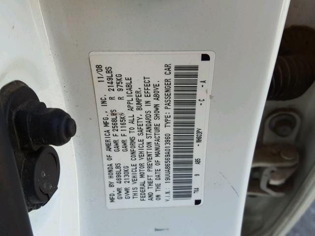 19UUA86569A013960 - 2009 ACURA TL WHITE photo 10