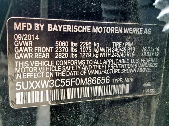 5UXXW3C55F0M86656 - 2015 BMW X4 XDRIVE2 Սև լուսանկար 10