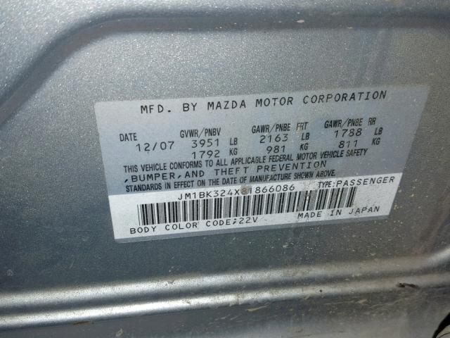 JM1BK324X81866086 - 2008 MAZDA 3 S SILVER photo 10