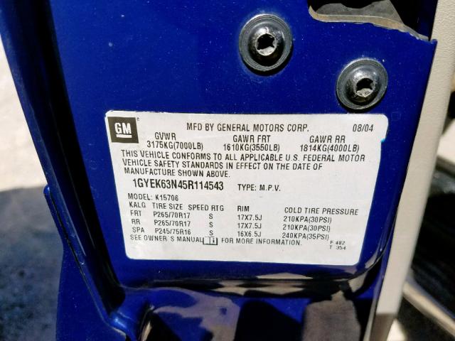 3GYEK62N74G127707 - 2004 CADILLAC ESCALADE E BLUE photo 10