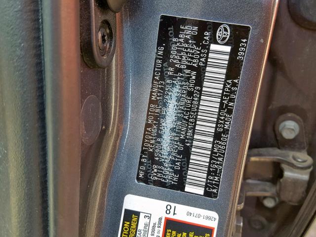 4T1BK1EB5EU084279 - 2014 TOYOTA AVALON BAS CHARCOAL photo 10