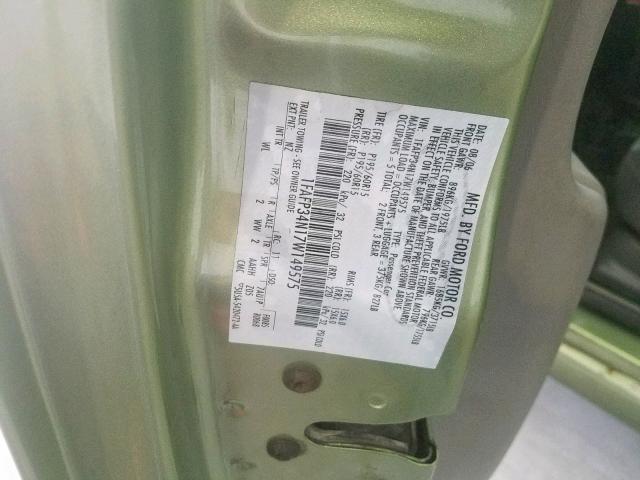 1FAFP34N17W149575 - 2007 FORD FOCUS ZX4 GREEN photo 10