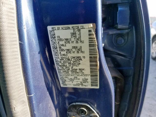 5N1ED28T4YC564597 - 2000 NISSAN XTERRA XE BLUE photo 10