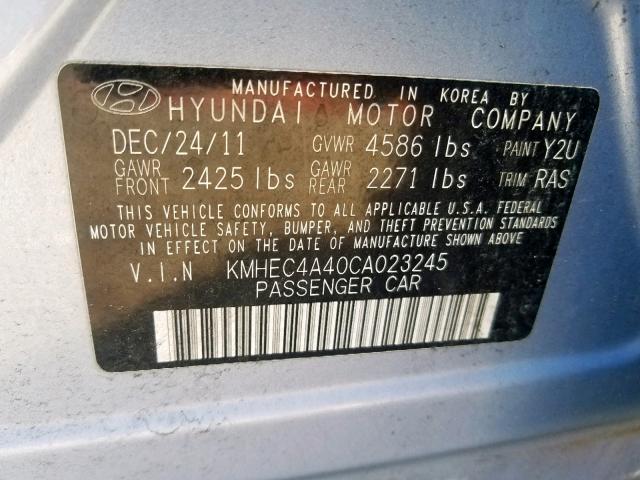 KMHEC4A40CA023245 - 2012 HYUNDAI SONATA HYB GRAY photo 10