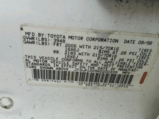 JT3HP10V9X0200339 - 1999 TOYOTA RAV4 WHITE photo 10