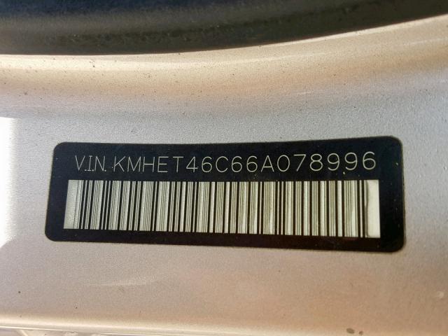 KMHET46C66A078996 - 2006 HYUNDAI SONATA GL GOLD photo 10