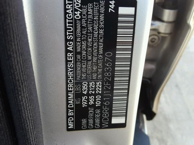 WDBRF61J12F283670 - 2002 MERCEDES-BENZ C 240 SILVER photo 10