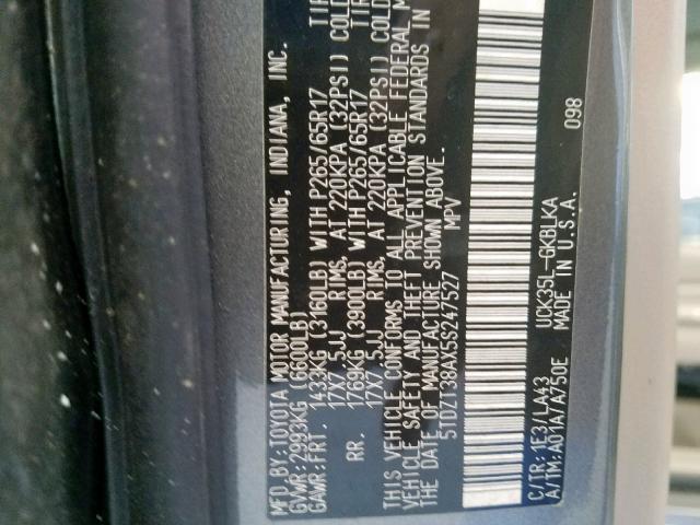 5TDZT38AX5S247527 - 2005 TOYOTA SEQUOIA LI GRAY photo 10