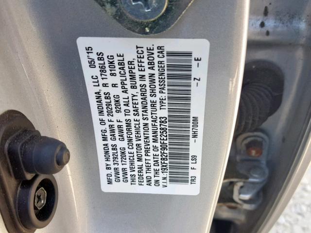 19XFB2F90FE258783 - 2015 HONDA CIVIC EXL 银色 照片 10