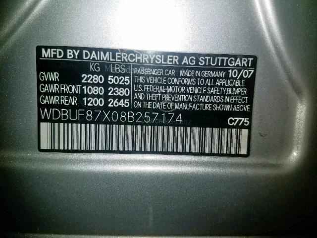 WDBUF87X08B257174 - 2008 MERCEDES-BENZ E 350 4MAT SILVER photo 10