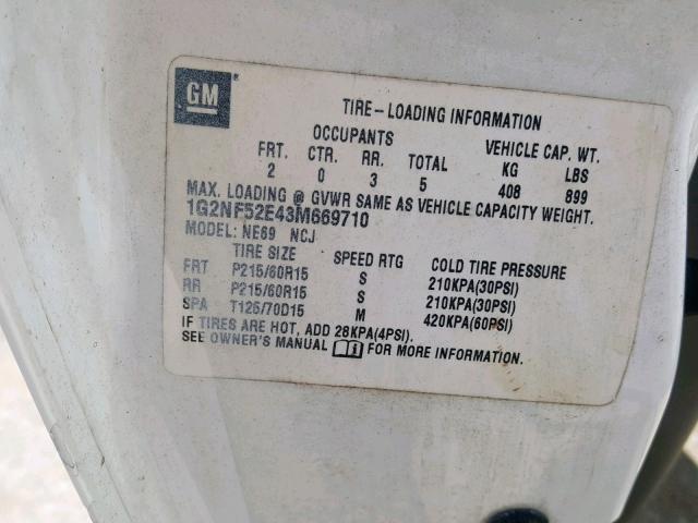 1G2NF52E43M669710 - 2003 PONTIAC GRAND AM S WHITE photo 10