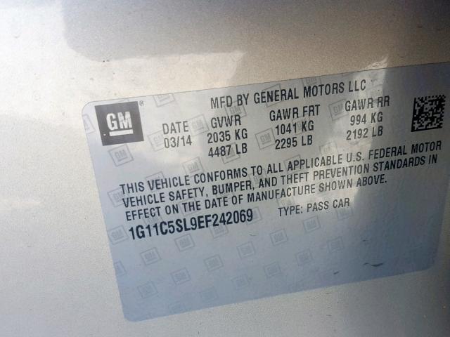 1G11C5SL9EF242069 - 2014 CHEVROLET MALIBU 1LT TAN photo 10