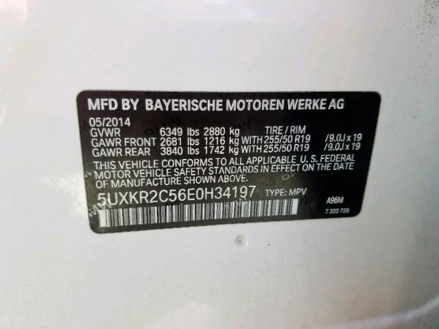 5UXKR2C56E0H34197 - 2014 BMW X5 SDRIVE3 WHITE photo 10