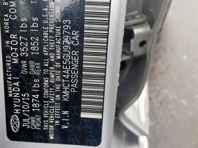 KMHCT4AE5GU979793 - 2016 HYUNDAI ACCENT SE SILVER photo 10