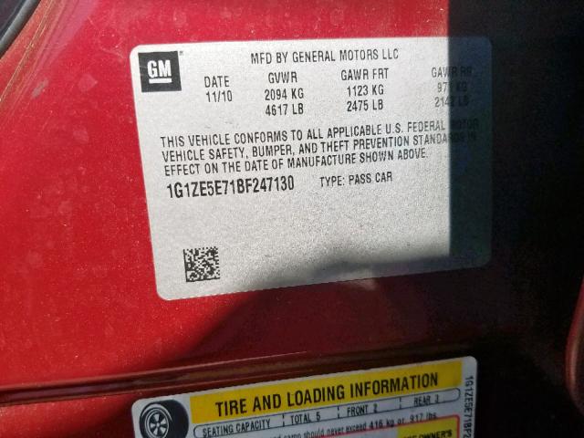 1G1ZE5E71BF247130 - 2011 CHEVROLET MALIBU LTZ მუქწითელი ფოტო 10