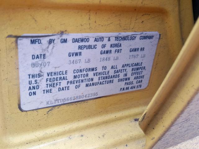 KL1TD56628B042395 - 2008 CHEVROLET AVEO BASE Сары фото 10