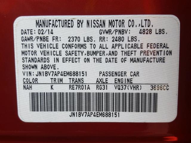 JN1BV7AP4EM688151 - 2014 INFINITI Q50 BASE RED photo 10