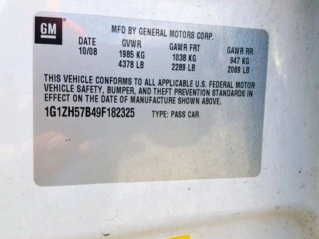 1G1ZH57B49F182325 - 2009 CHEVROLET MALIBU 1LT 白色 照片 10