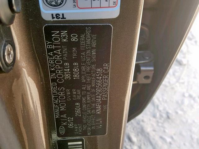 KNAFU4A29D5664518 - 2013 KIA FORTE EX GRAY photo 10