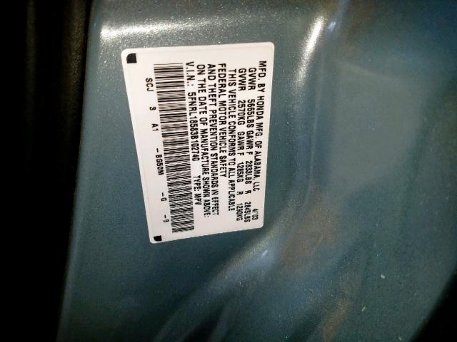 5FNRL18583B102740 - 2003 HONDA ODYSSEY LX BLUE photo 10