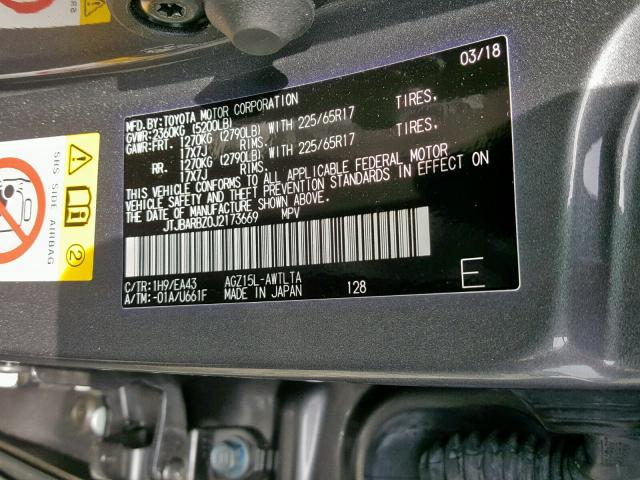 JTJBARBZ0J2173669 - 2018 LEXUS NX 300 BAS 灰色 照片 10