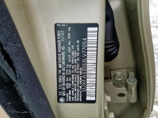 5UXFA53553LV77054 - 2003 BMW X5 3.0I GOLD photo 10