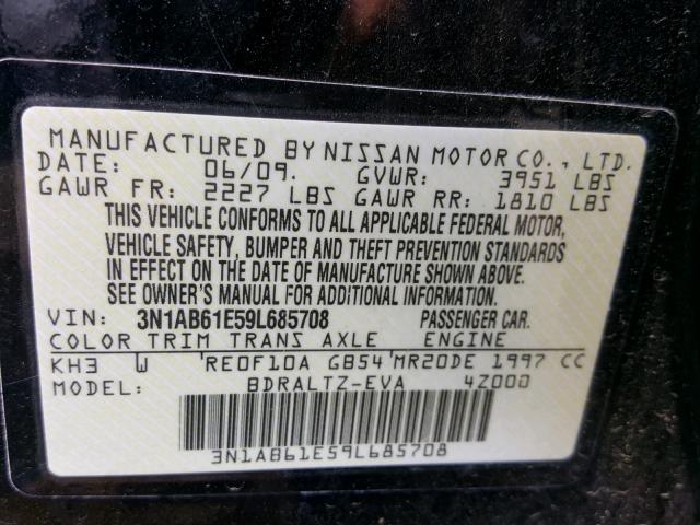 3N1AB61E59L685708 - 2009 NISSAN SENTRA 2.0 BLACK photo 10