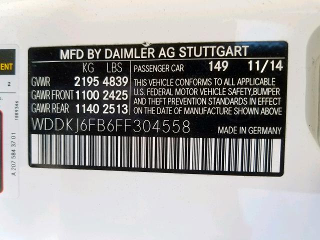 WDDKJ6FB6FF304558 - 2015 MERCEDES-BENZ E 400 WHITE photo 10