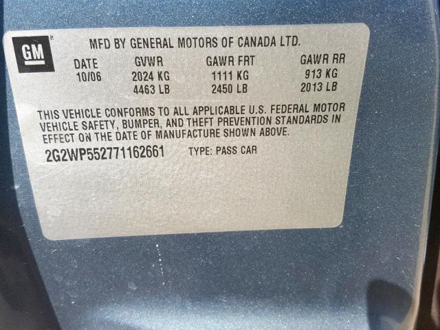 2G2WP552771162661 - 2007 PONTIAC GRAND PRIX BLUE photo 10