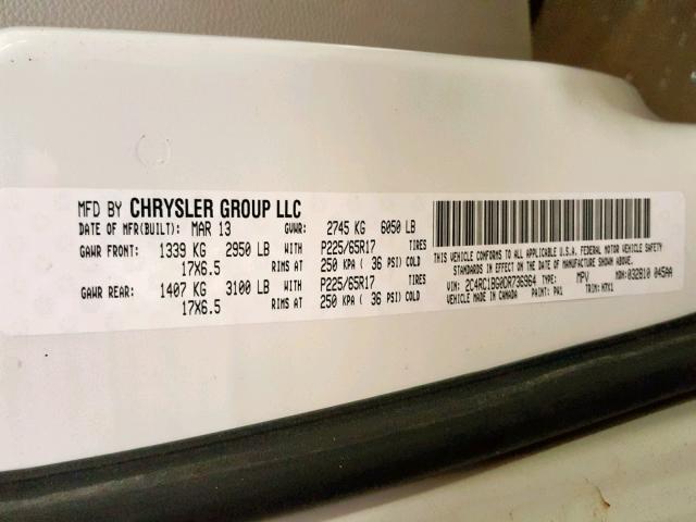 2C4RC1BG0DR736964 - 2013 CHRYSLER TOWN & COU WHITE photo 10