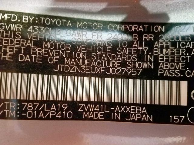 JTDZN3EUXFJ027957 - 2015 TOYOTA PRIUS V SILVER photo 10