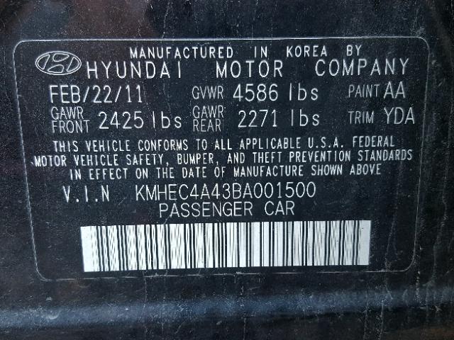 KMHEC4A43BA001500 - 2011 HYUNDAI SONATA HYB BLACK photo 10