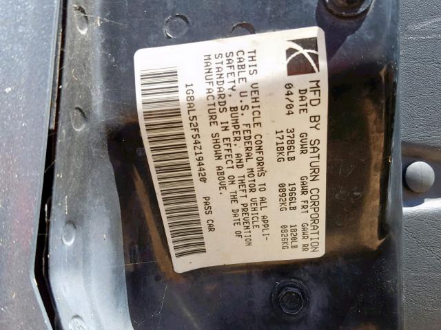 1G8AL52F54Z194420 - 2004 SATURN ION LEVEL GRAY photo 10
